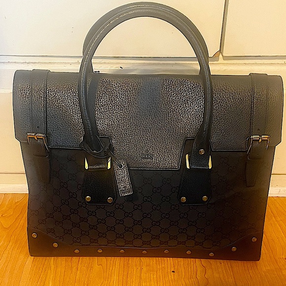 Authentic Gucci Rare Tom Ford Black Monogram GG Studded Oversized Travel Bag - Picture 1 of 14